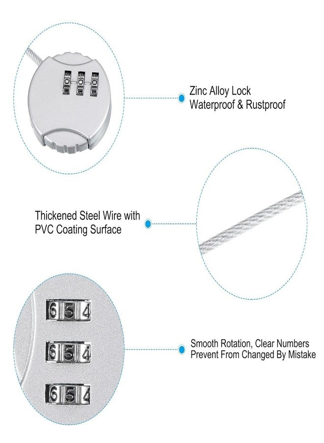 AISBUGUR Travel Combination Lock with Flexible Steel Cable 3 Digit Resettable Password Luggage Bag Suitcase Lock Portable Security Code Lock for Backpack Locker Gym School Briefcase Anti Theft Safety (Silver) - Image 4